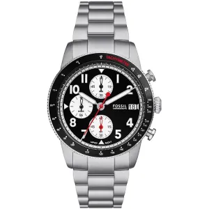 Fossil Men's Watch - Sport Tourer Quartz Black Dial Silver Steel Bracelet | FS6045