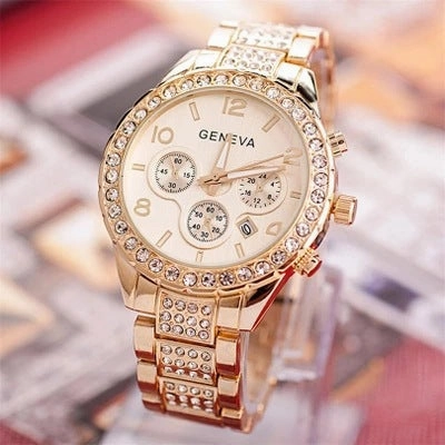 Geneva diamond-encrusted local tyrant gold steel belt watch men