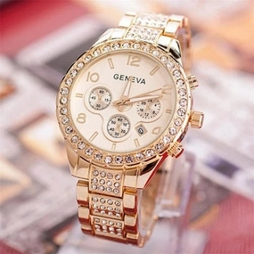 Geneva diamond-encrusted local tyrant gold steel belt watch men