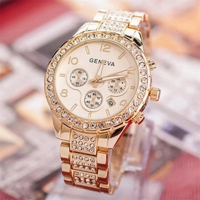Geneva diamond-encrusted local tyrant gold steel belt watch men