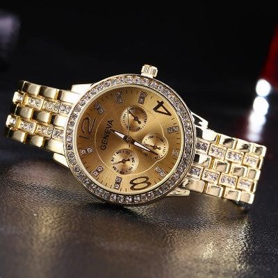 Geneva Fully Diamond-Set Steel Band Watch