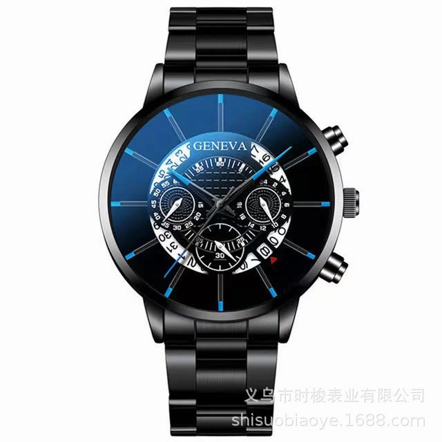 Geneva Three-Eye Mens Watch Steel Band Business