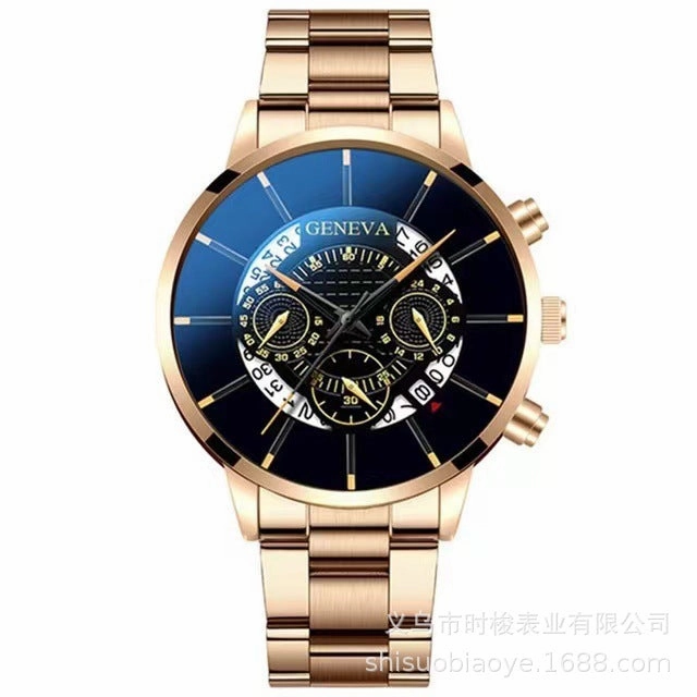 Geneva Three-Eye Mens Watch Steel Band Business