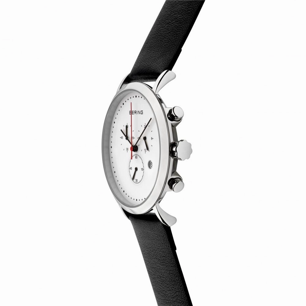 Gentlemen's Bering 40mm Chronograph Stainless Steel Quartz Leather Strap Watch, 10540-404