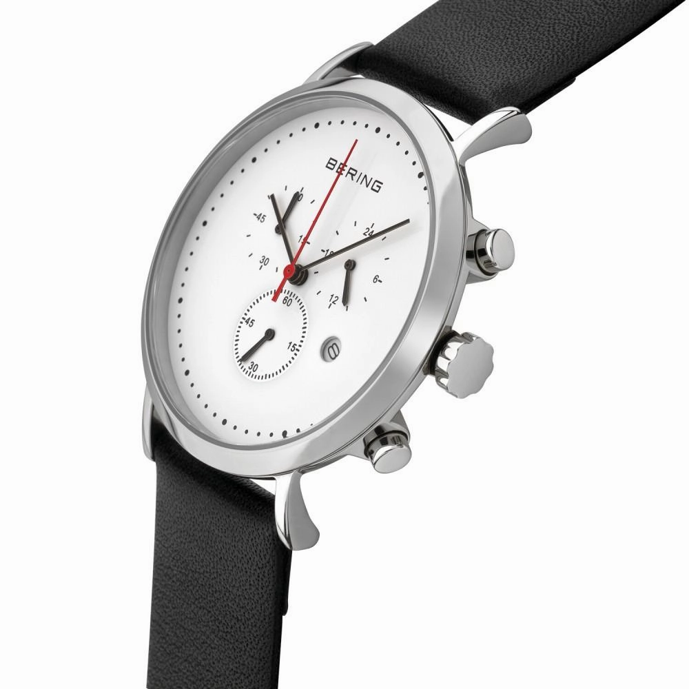 Gentlemen's Bering 40mm Chronograph Stainless Steel Quartz Leather Strap Watch, 10540-404