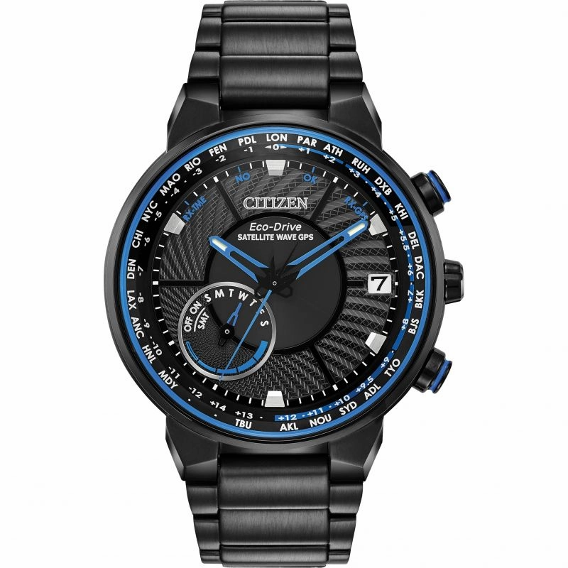 Gentlemen's Citizen Satellite Wave GPS Eco-Drive Black PVD Bracelet Watch, CC3038-51E