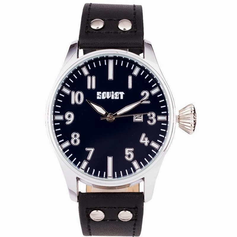 Gents Soviet Black Leather Blue Dial