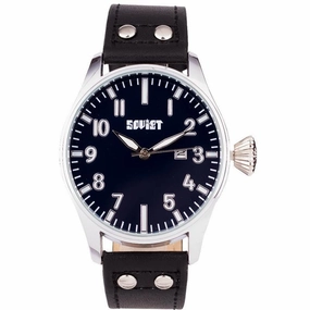 Gents Soviet Black Leather Blue Dial