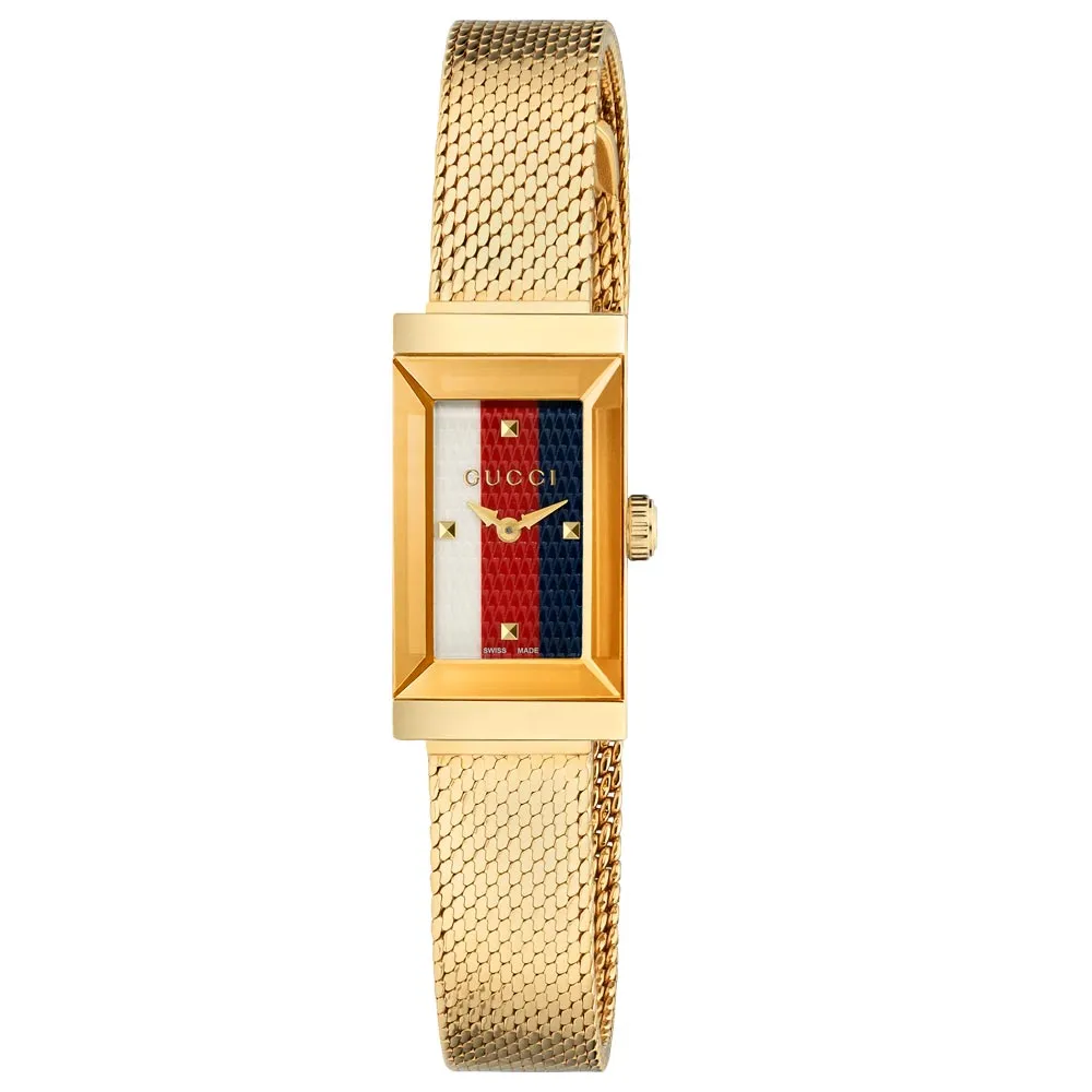 Gucci G-Frame Gold PVD Mesh Strap Ladies Watch YA147511