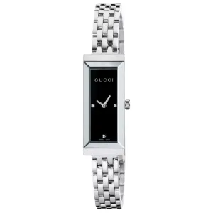 Gucci Ladies G-Frame Stainless Steel & Diamond Black Dial Watch YA127504
