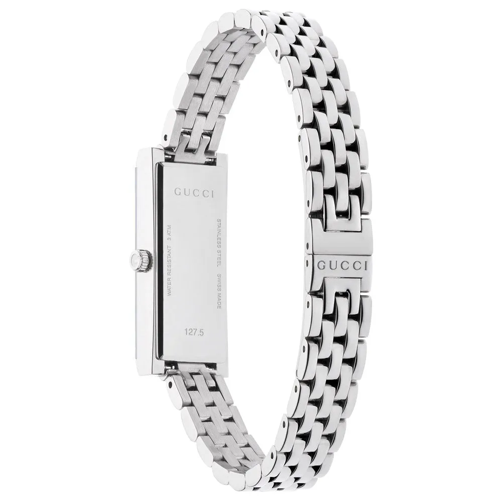 Gucci Ladies G-Frame Stainless Steel & Diamond Black Dial Watch YA127504