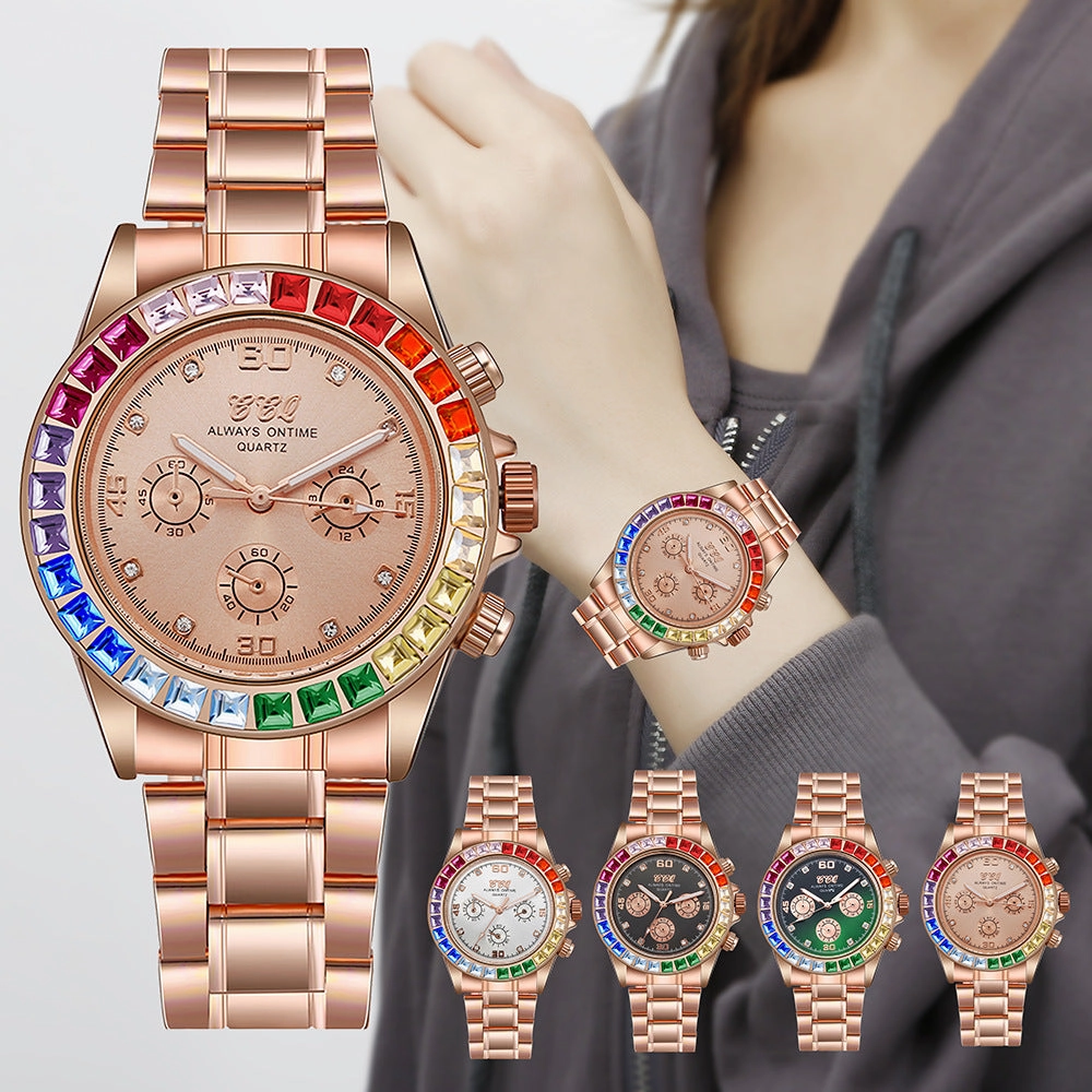 Hip-Hop Multicolor Rhinestone Men's Watch