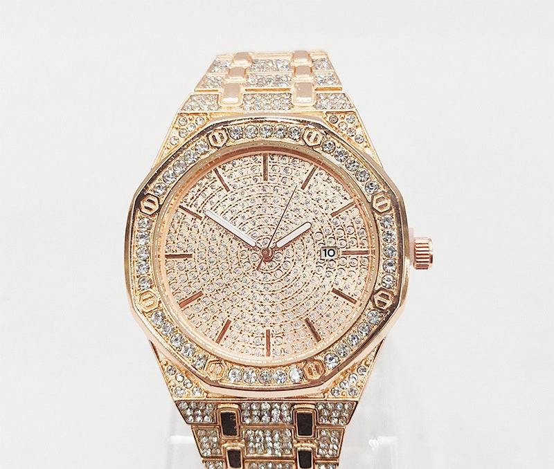Hip-Hop Rhinestone Octagonal Steel Band Watch