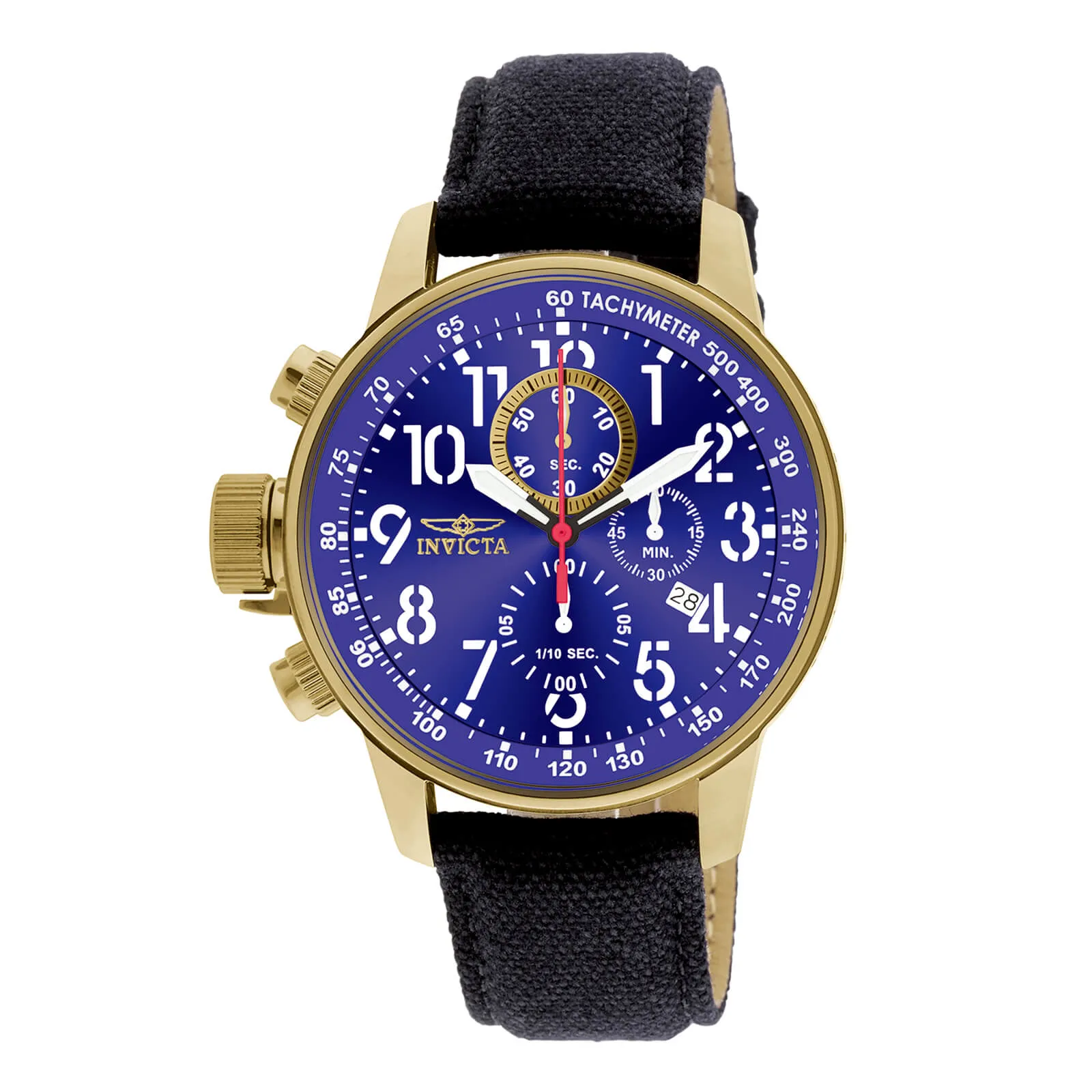 Invicta 1516 Men's Gold Blue Dial 1/10 Second Lefty Chronograph