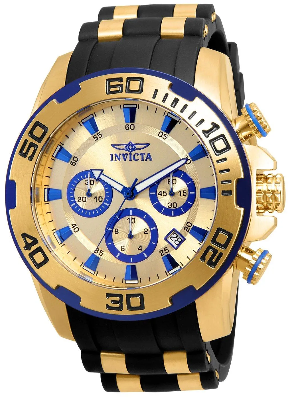 Invicta 22308 Men's Pro Diver Chronograph Gold Dial Yellow Gold Steel & Silicone Strap Watch