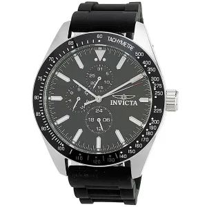 Invicta Men's Chrono Watch - Aviator Silver Tone Case Black Silicone Strap | 38402