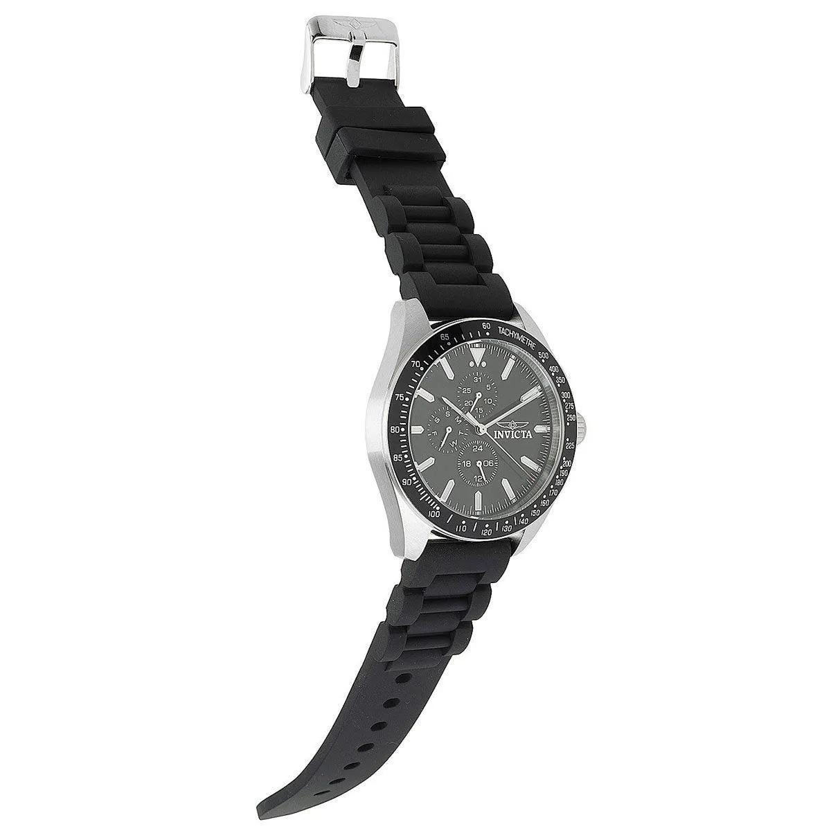 Invicta Men's Chrono Watch - Aviator Silver Tone Case Black Silicone Strap | 38402