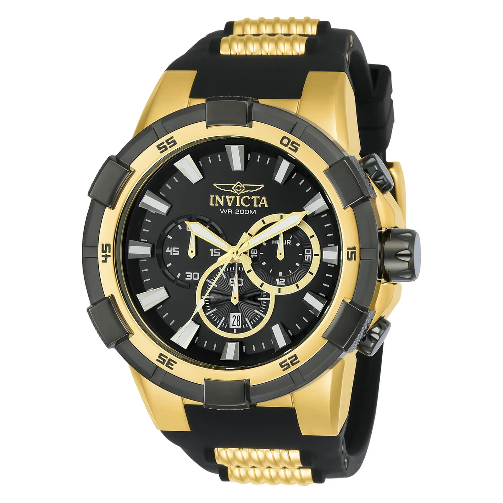Invicta Men's Chronograph Watch - Aviator Black and Gold Tone Strap | 23693