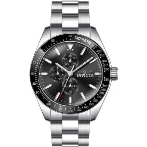 Invicta Men's Chronograph Watch - Aviator Black Bezel Silver Tone Bracelet | 38966