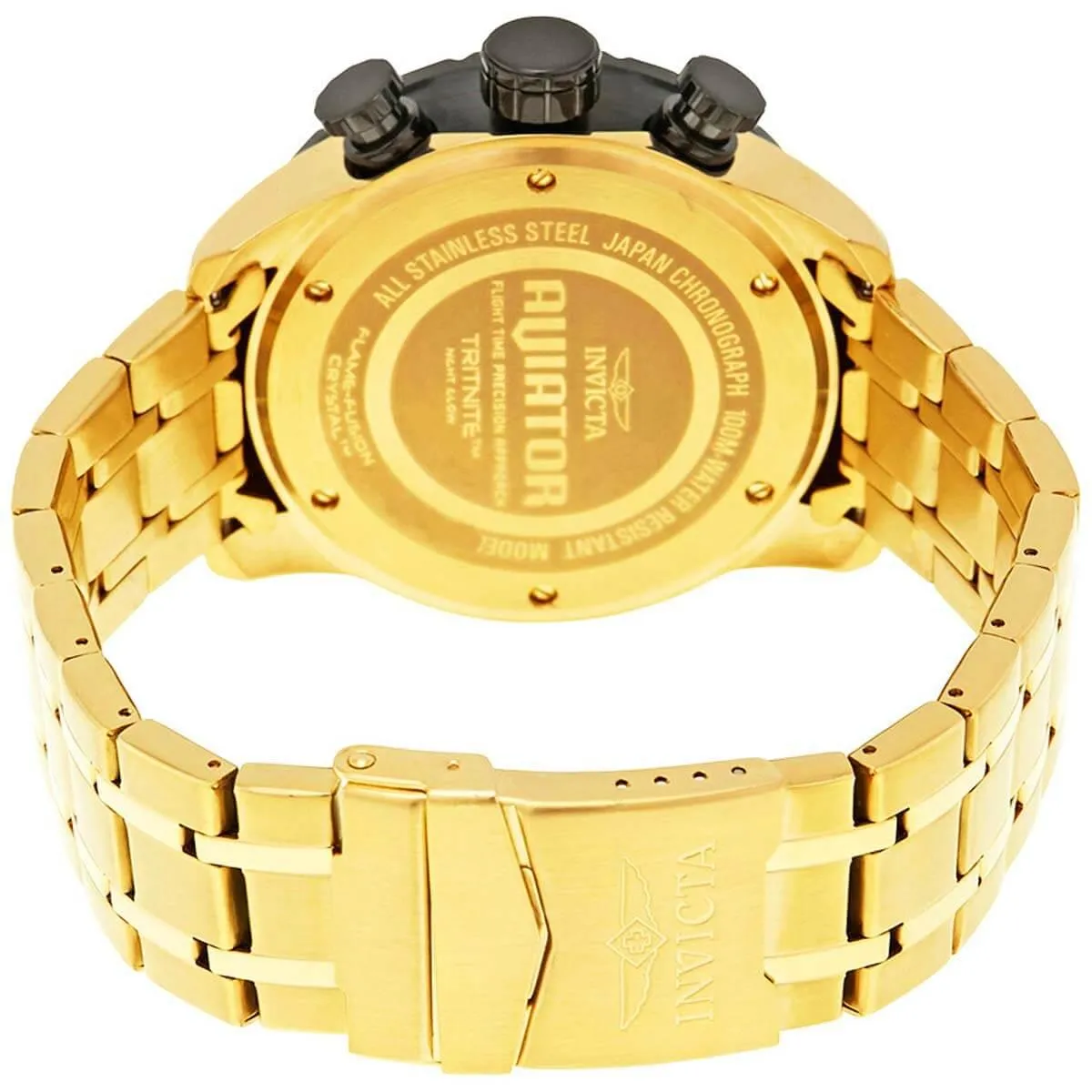 Invicta Men's Chronograph Watch - Aviator Black Dial Yellow Steel Bracelet | 17206