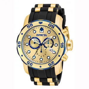 Invicta Men's Chronograph Watch - Pro Diver Gold Dial Yellow Gold Steel & Rubber Band