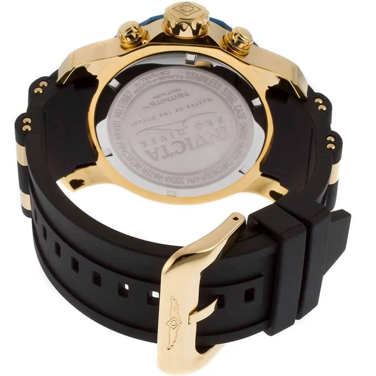 Invicta Men's Chronograph Watch - Pro Diver Gold Dial Yellow Gold Steel & Rubber Band