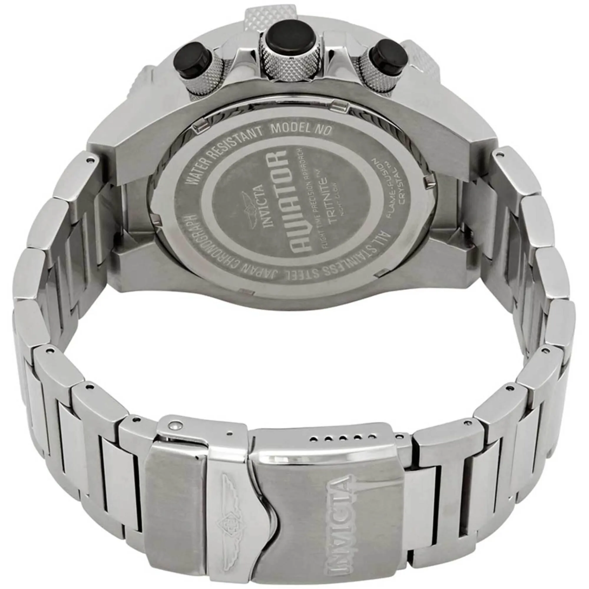 Invicta Men's Watch - Aviator Chronograph Black Dial Silver Steel Bracelet | 28108