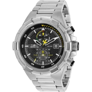 Invicta Men's Watch - Aviator Chronograph Black Dial Silver Steel Bracelet | 28108