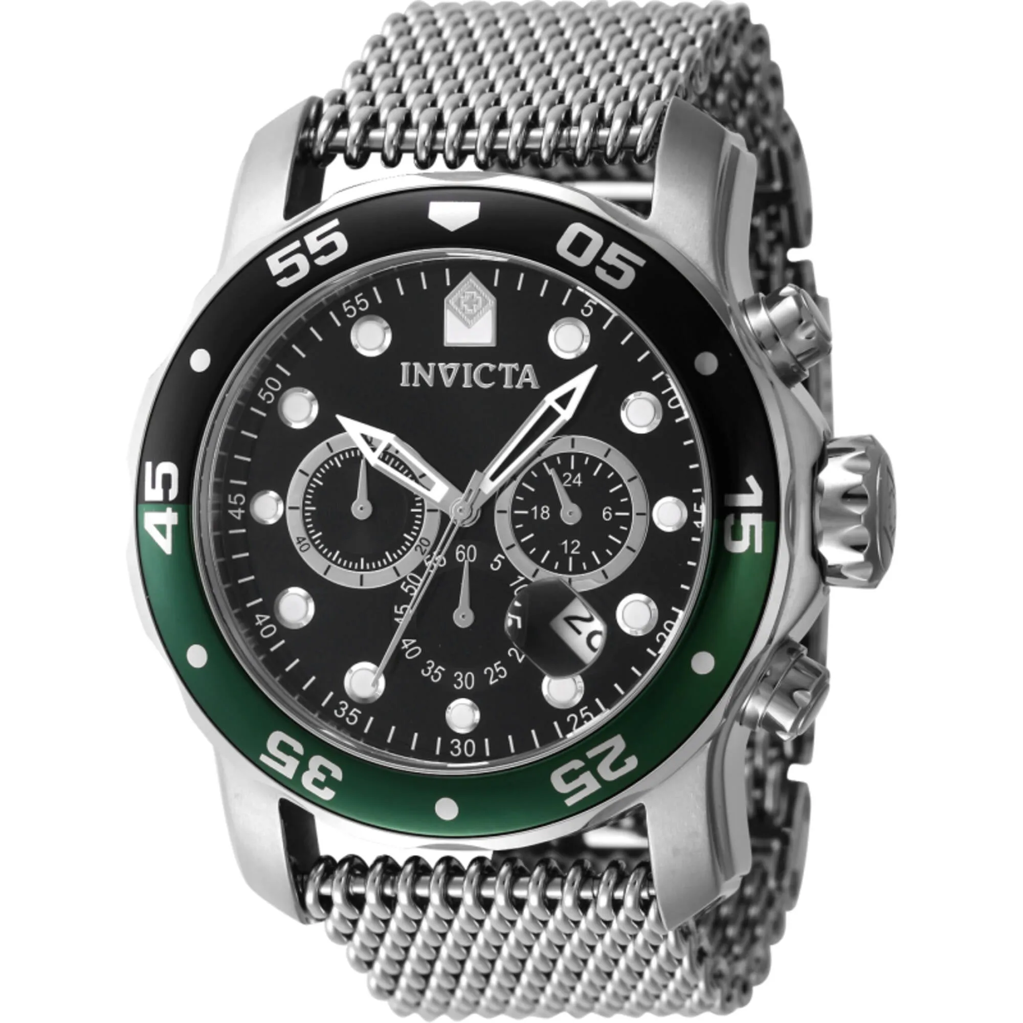 Invicta Men's Watch - Pro Diver Black and Green Rotating Bezel Mesh Bracelet | 47631