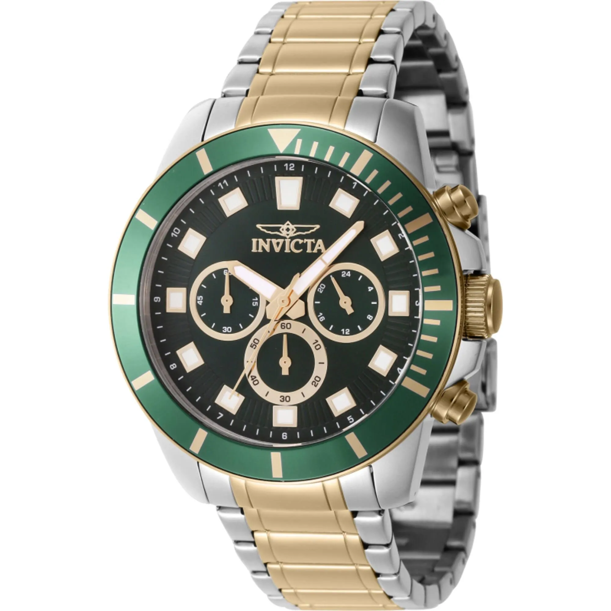 Invicta Men's Watch - Pro Diver Chronograph Green Dial Two Tone Steel Bracelet | 46048