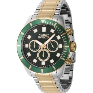 Invicta Men's Watch - Pro Diver Chronograph Green Dial Two Tone Steel Bracelet | 46048