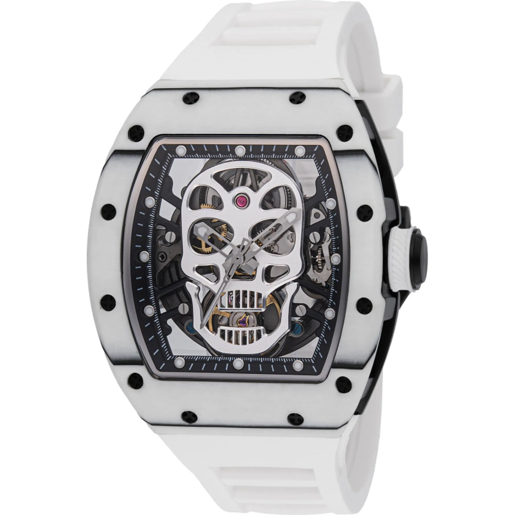Invicta Men's Watch S1 Rally Black and Silver Skeleton Dial White Strap 49026