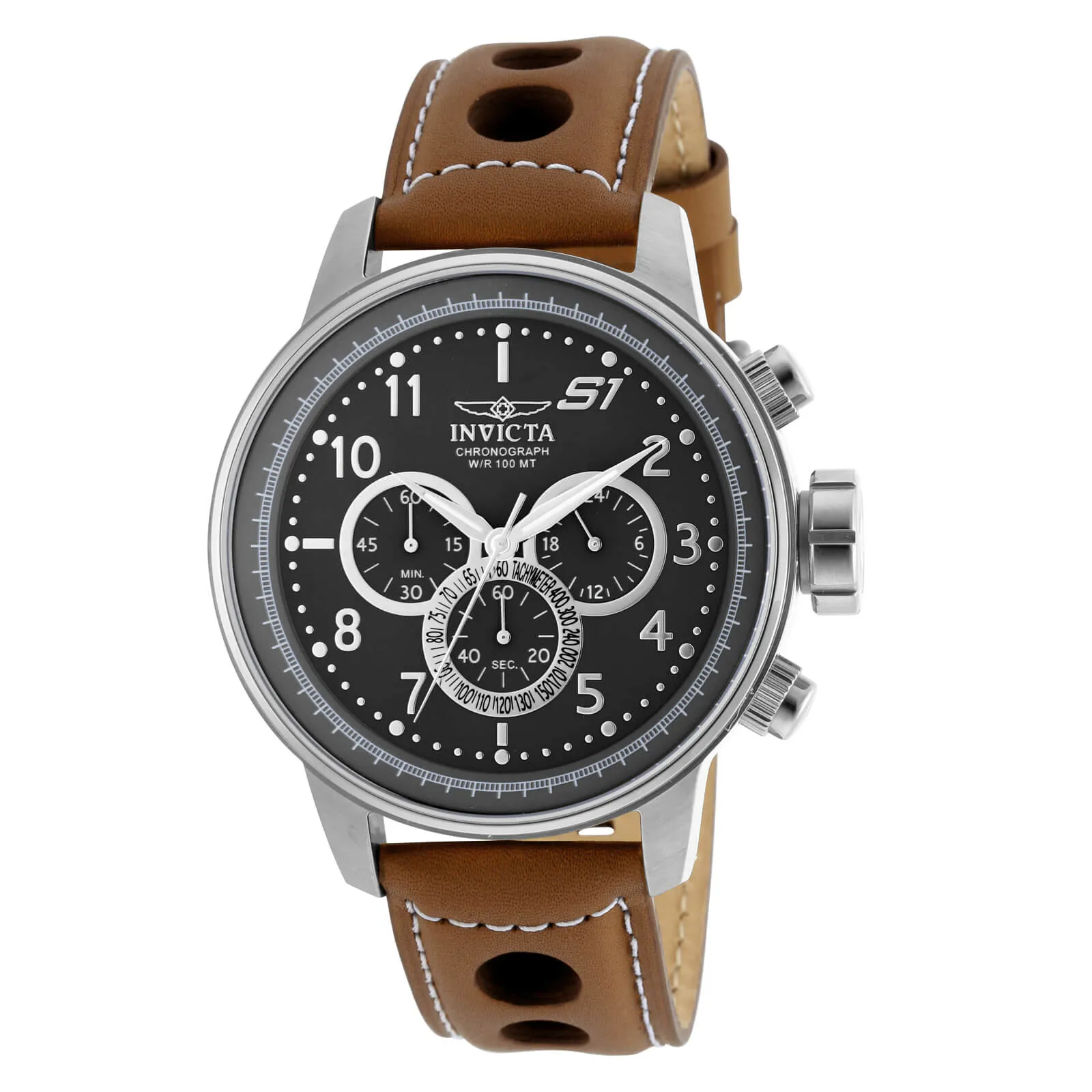 Invicta Men's Watch - S1 Rally Silver Tone case Gunmetal Dial Brown Strap | 90102