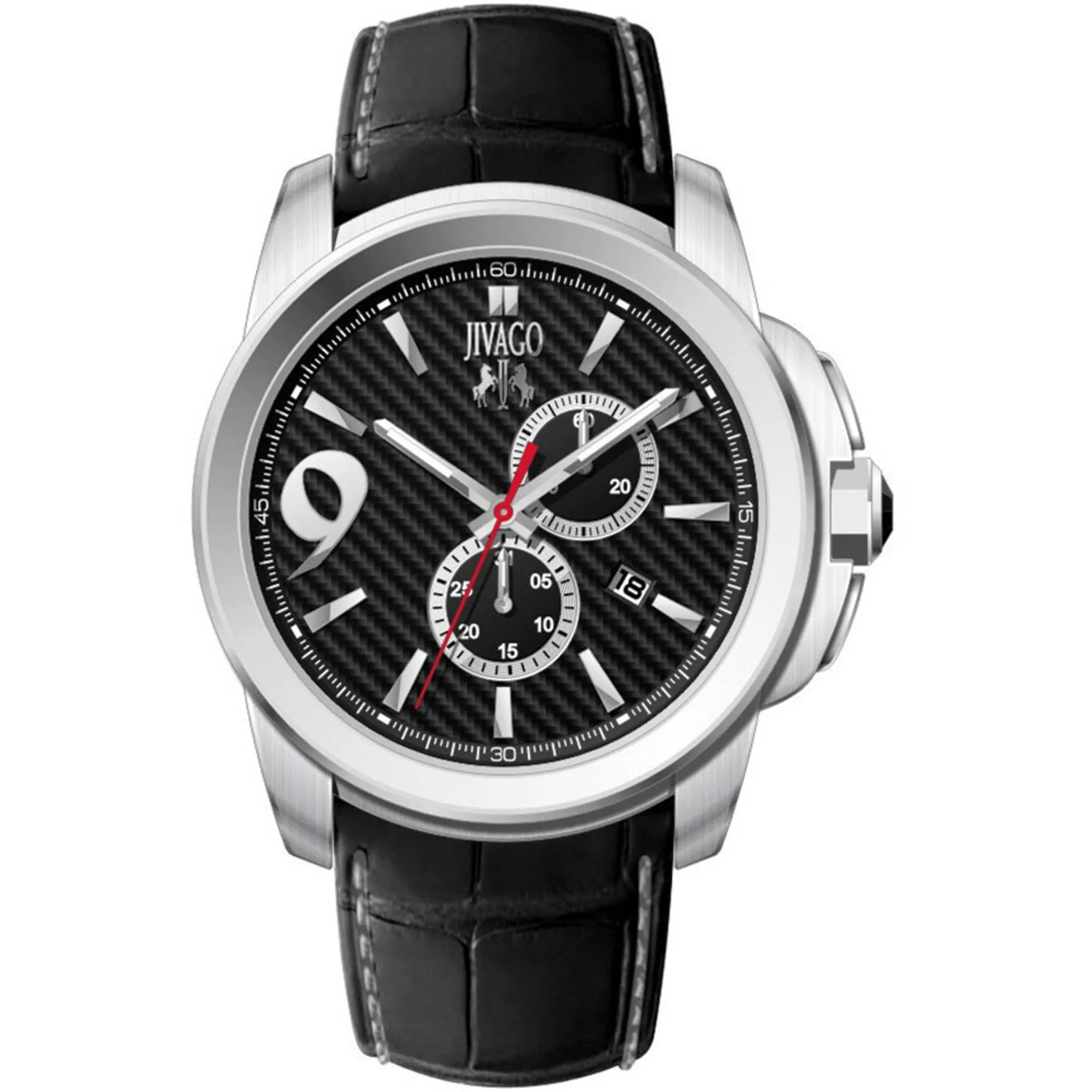Jivago Men's Watch - Gliese Quartz Chronograph Black Dial Leather Strap | JV1517
