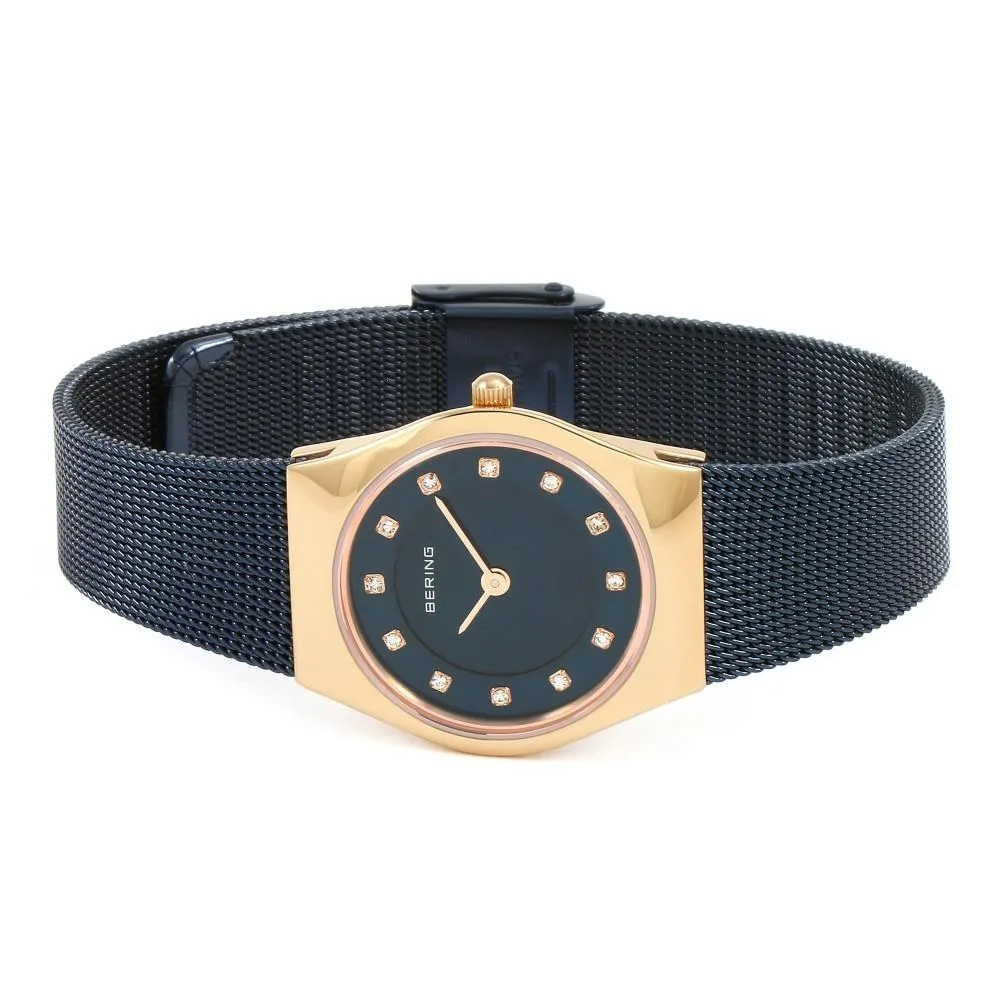 Ladies Bering 27mm 2 Tone PVD Stainless Steel Quartz Milanese Bracelet Watch, 11927-367