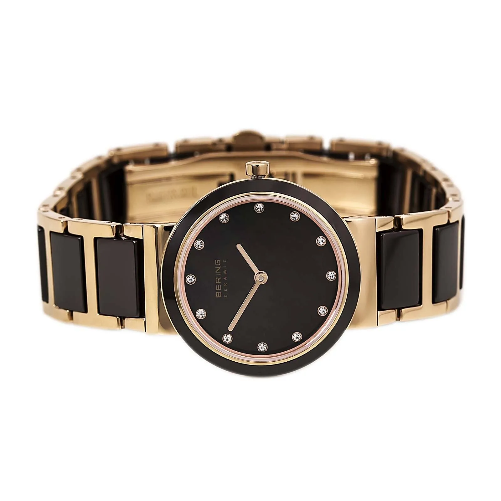 Ladies Bering 29mm 2 Tone Ceramic And Rose Pvd Stainless Steel Quartz Bracelet Watch, 11729-765
