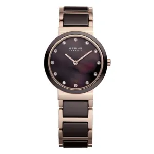 Ladies Bering 29mm 2 Tone Ceramic And Rose Pvd Stainless Steel Quartz Bracelet Watch, 11729-765
