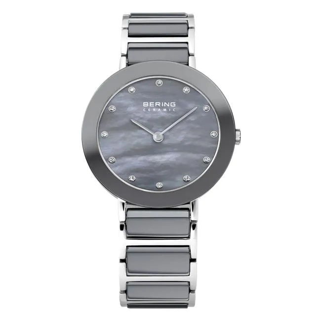Ladies Bering 29mm 2 Tone Ceramic And Stainless Steel Quartz Bracelet Watch, 11429-789