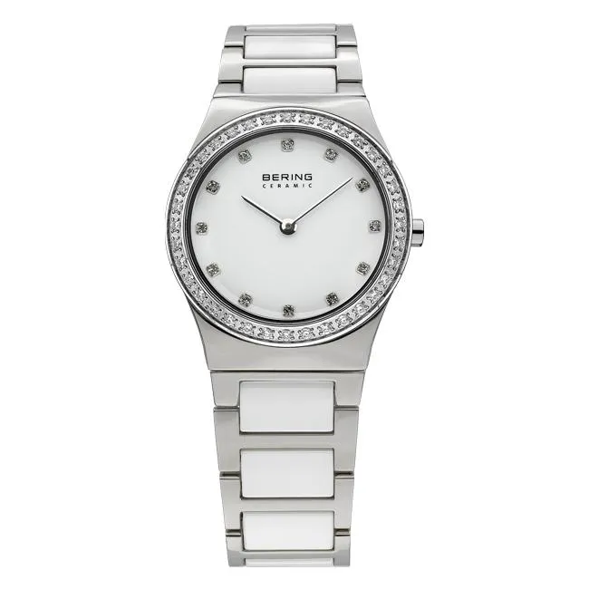 Ladies Bering 30mm 2 Tone Ceramic And Stainless Steel Quartz Bracelet Watch, 32430-754
