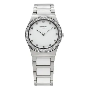 Ladies Bering 30mm 2 Tone Ceramic And Stainless Steel Quartz Bracelet Watch, 32430-754