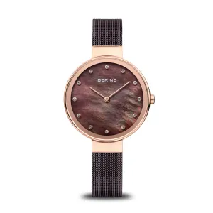 Ladies Bering 34mm 2 Tone Pvd Stainless Steel Mesh Bracelet Watch, 12034-265