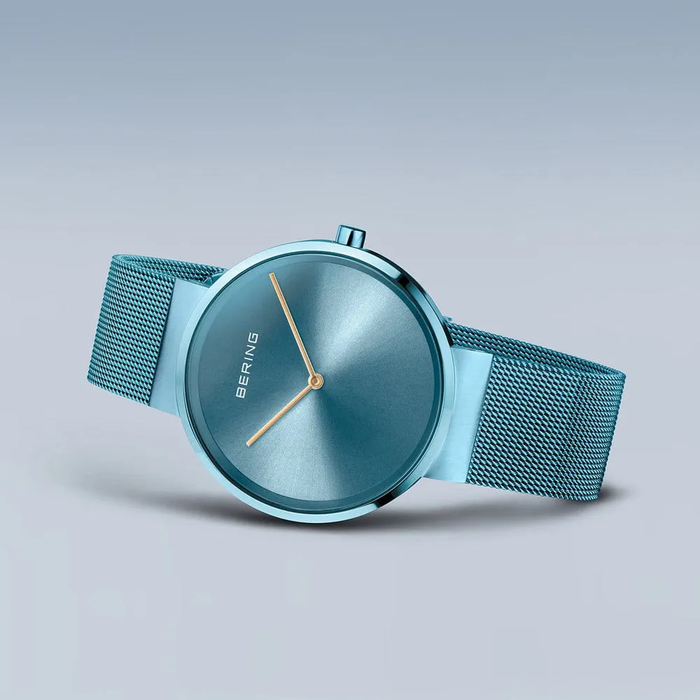 Ladies Bering Classic 39mm Blue Sunray Dial Milanese Watch 14539-388