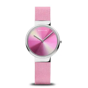 Ladies Bering Classic Pink Aurora Polished Silver Quartz Bracelet Watch, 19031-999