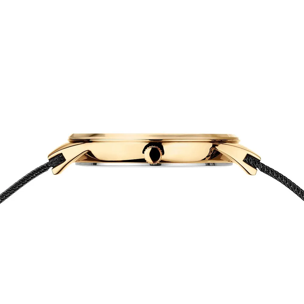 Ladies Bering Classic Polished Gold Black Pearl Dial Milanese 34mm Watch 12934-132