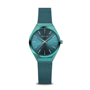 Ladies Bering Ultra Slim Green Sunray Dial Milanese Watch 18729-888