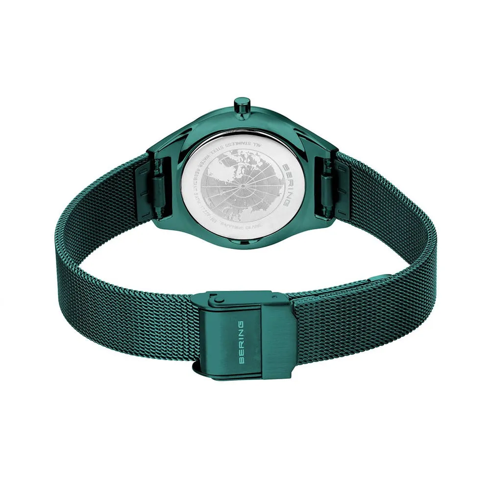 Ladies Bering Ultra Slim Green Sunray Dial Milanese Watch 18729-888