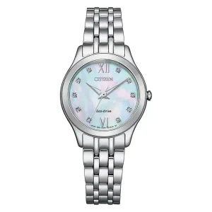 Ladies Citizen Eco Drive Silhouette Diamond Steel Watch, EM1010-51D