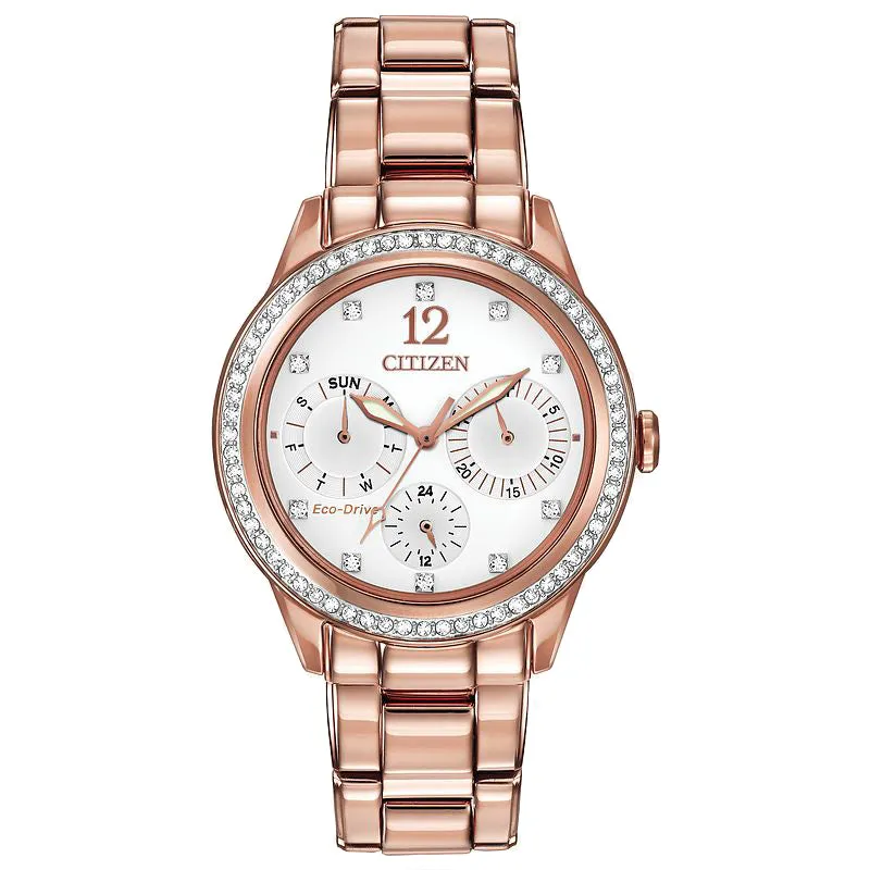 Ladies Citizen Silhouette Crystal Eco-Drive Rose PVD Bracelet Watch, FD2013-50A