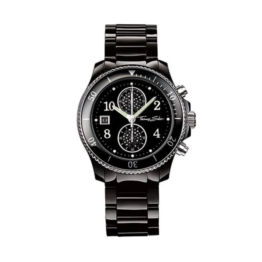 Ladies' Thomas Sabo Rebel at Heart Black Ceramic Quartz Bracelet Watch, WA0058-220-203