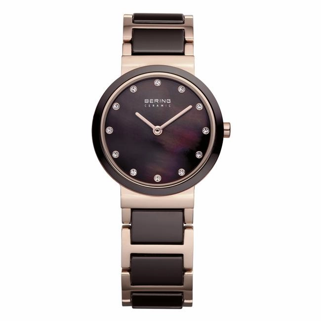 Ladies Bering 29mm 2 Tone Ceramic And Rose Pvd Stainless Steel Quartz Bracelet Watch, 11729-765